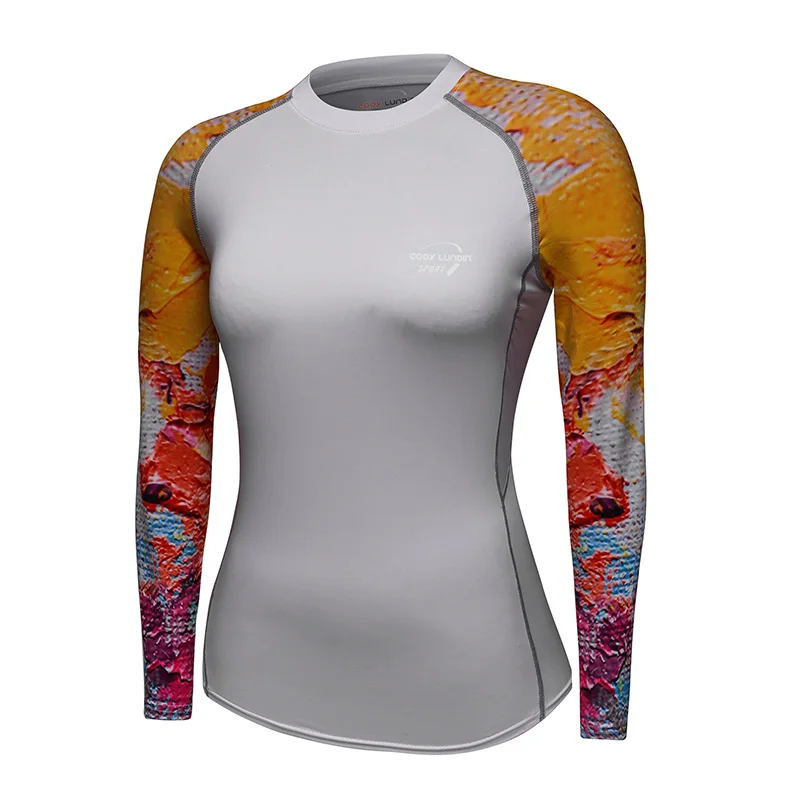 Индивидуальные сублимированные длинные женские топы с принтом татуировки, спортивные термокомпрессионные рубашки