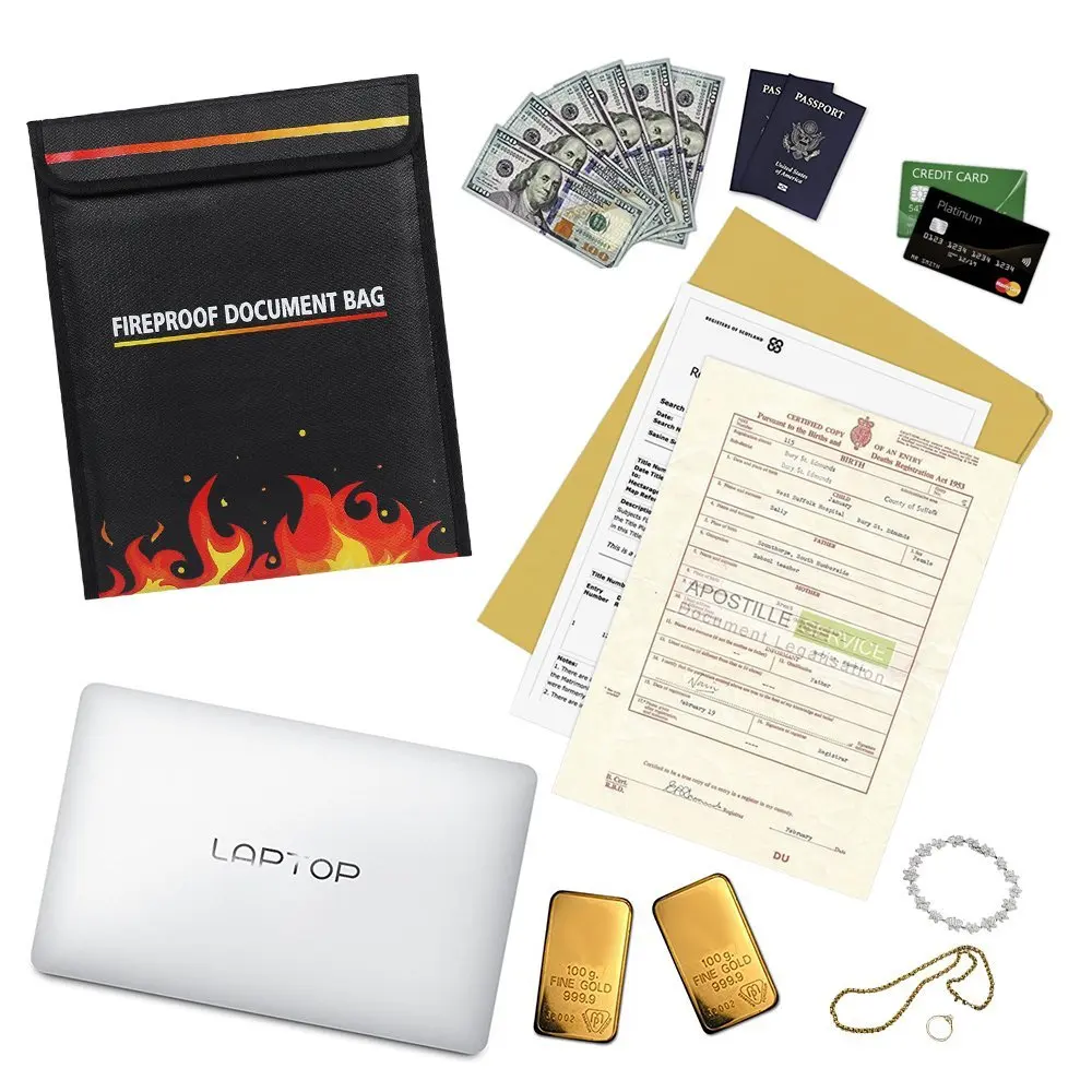 Fireproof Document Bag Non-itchy Coated Fire Resistant Money Bag for Cash Valuables