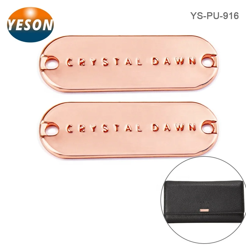 
High Polished Rose Gold Sewing Metal Clothing Logos Tags Label, Custom Two Holes Metal Label Logo Plate for Clothing Swimwear 