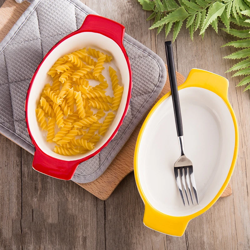 Wholesale Reusable Ovenware Stoneware Cheese Baking Dish with Double Handle