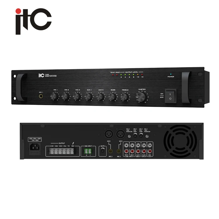 
ITC T-60B Series 60W to 650W Selection Balanced Mic Input BGM Mixer PA Amplifier 