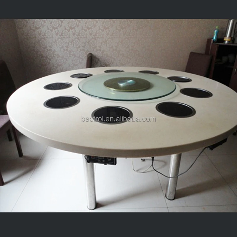 
Commercial chinese restaurant cream white rotating round hot pot table 