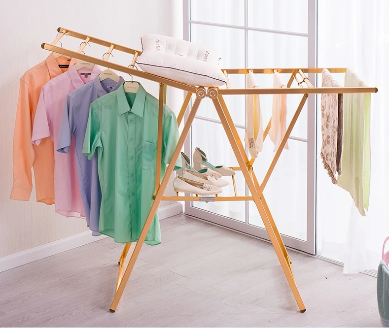 home furniture  double folding multi-function clothes hanger aluminum alloy balcony folding clothes / laundry drying rack