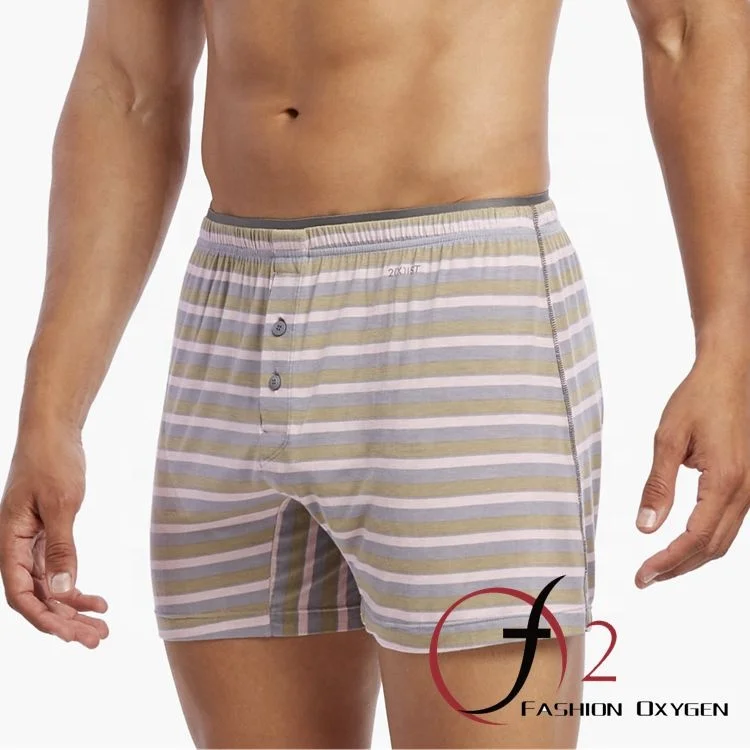 Male comfortable underwear modal striped boxers button fly boxer shorts old man underwear