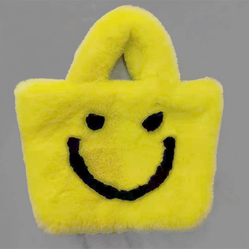 
Hot sale smiley face fur bag popular faux rex rabbit fur handbag 