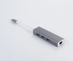 Aluminum hub adapter with high speed and quality support 1000M USB 3.1 type C to 3 port USB 3.0 +Rj45  hub