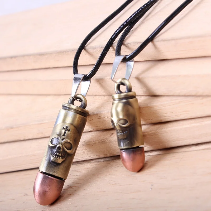 Couple jewelry necklace skull bullet pendant necklace for women/men wax rope strings bullet multiple pendant necklace