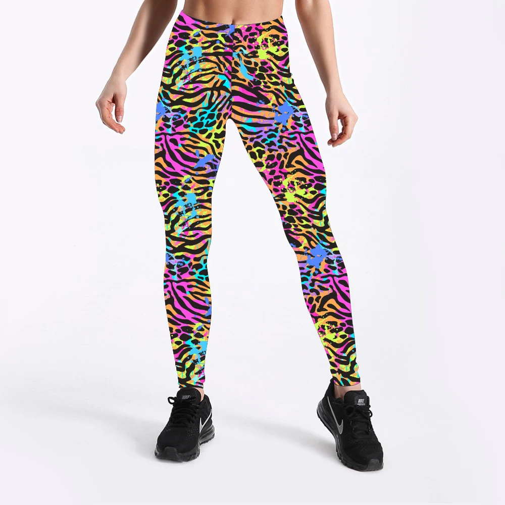 Wholesale OEM Colorful Leopard Leggings 92% Polyester 8% Spandex Double Brushed Milk Silk 3D Printed Plain Leggings