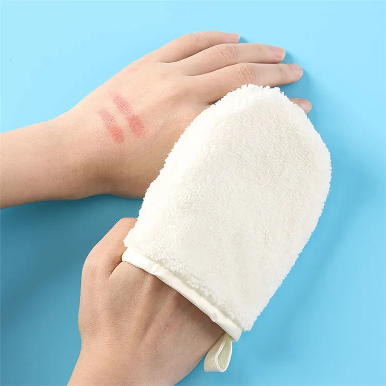 Custom LOGO Microfiber Face Cleansing Gloves Reusable Facial Cloth Pads Makeup Remover Glove