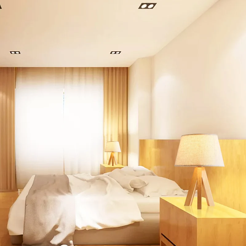 Designer nordic indoor decoration wooden frame white fabric shade table lamp