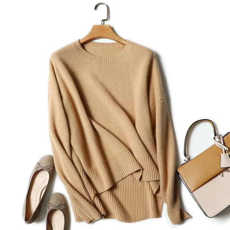 Women winter heavy sweater crew neck long sleeves pullover sweater 100% cashmere sweaters for ladies