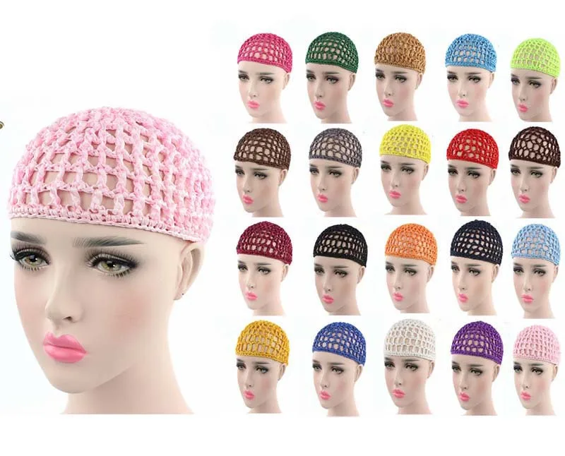 
New Bulk Multicolor Net Sleeping Cap Hair Soond Net Hat Bun Cover Hair Snood Women Crochet Snood Hat Polyester Hair Net FW-11 