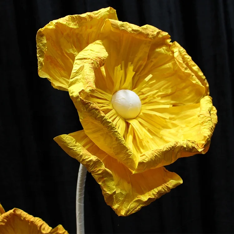 
New China handmade wholesale high quality yellow standing poppy flowers for wedding party decoration 
