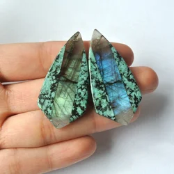 Customized New African Turquoise Labradorite Inlay Gemstone Earrings Bead 44x21x5mm 12.2g
