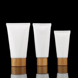 Empty cosmetic plastic soft squeeze tube with bamboo lid cleanser toothpaste container packaging