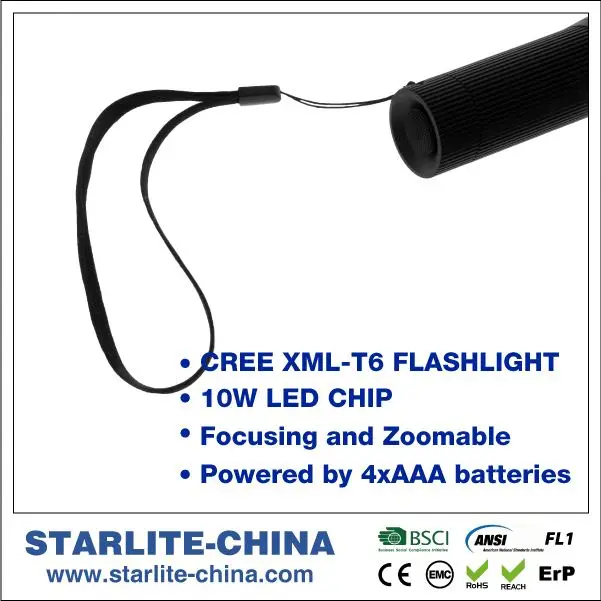 zoom 4*AAA batteries cheapest XML T6 IPX7 ninghai flashlight