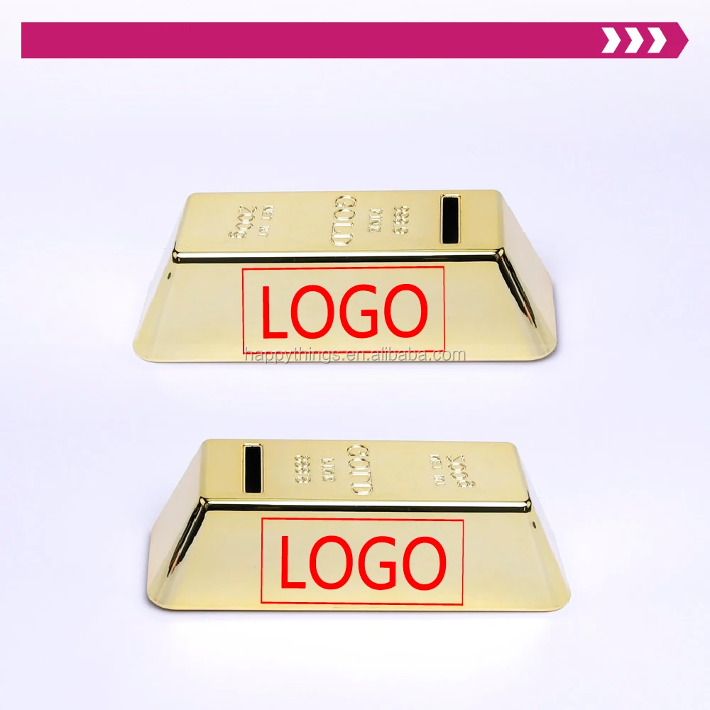 Factory Direct Home Decor Custom Logo Plastic Gold Bullion Piggy Bank