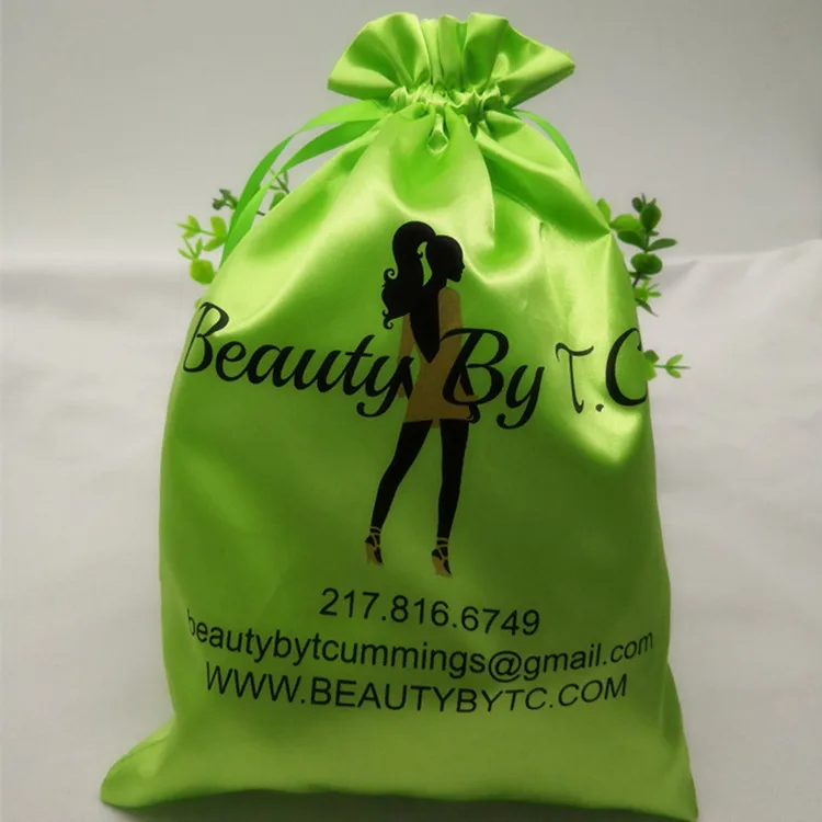 Custom Logo  Wig Bags Hair Bundles Satin Pink Bag Packaging  Drawstring Silk Satin Bag for Wigs