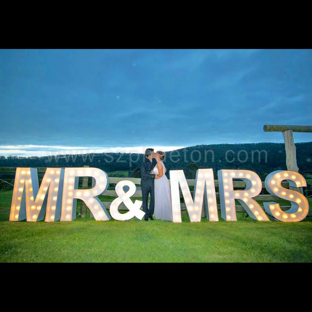 Mr and mrs 4ft led light letters, stackable quality assurance giant marquee letters large for mariage wedding decoration