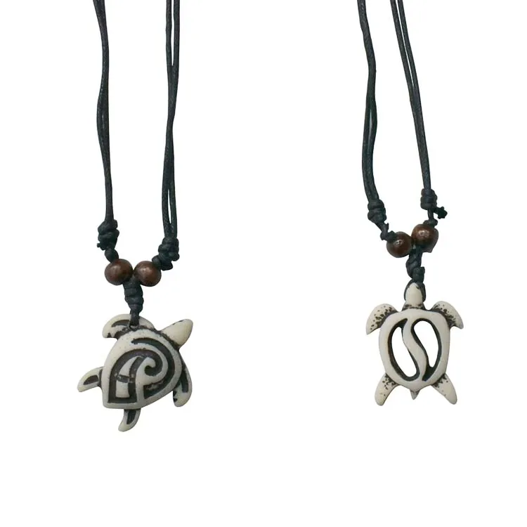 Cheap wax cord With resinl pendant necklace handmade cowbone turtle Necklace