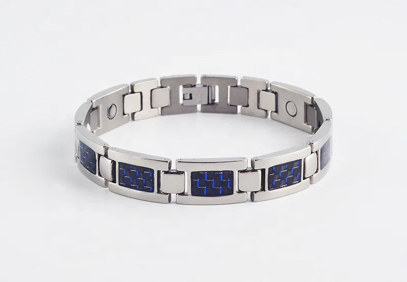 New Designs Blue Canbon Germanium Bio Magnetic Stainless Steel Titanium Bracelet For Men