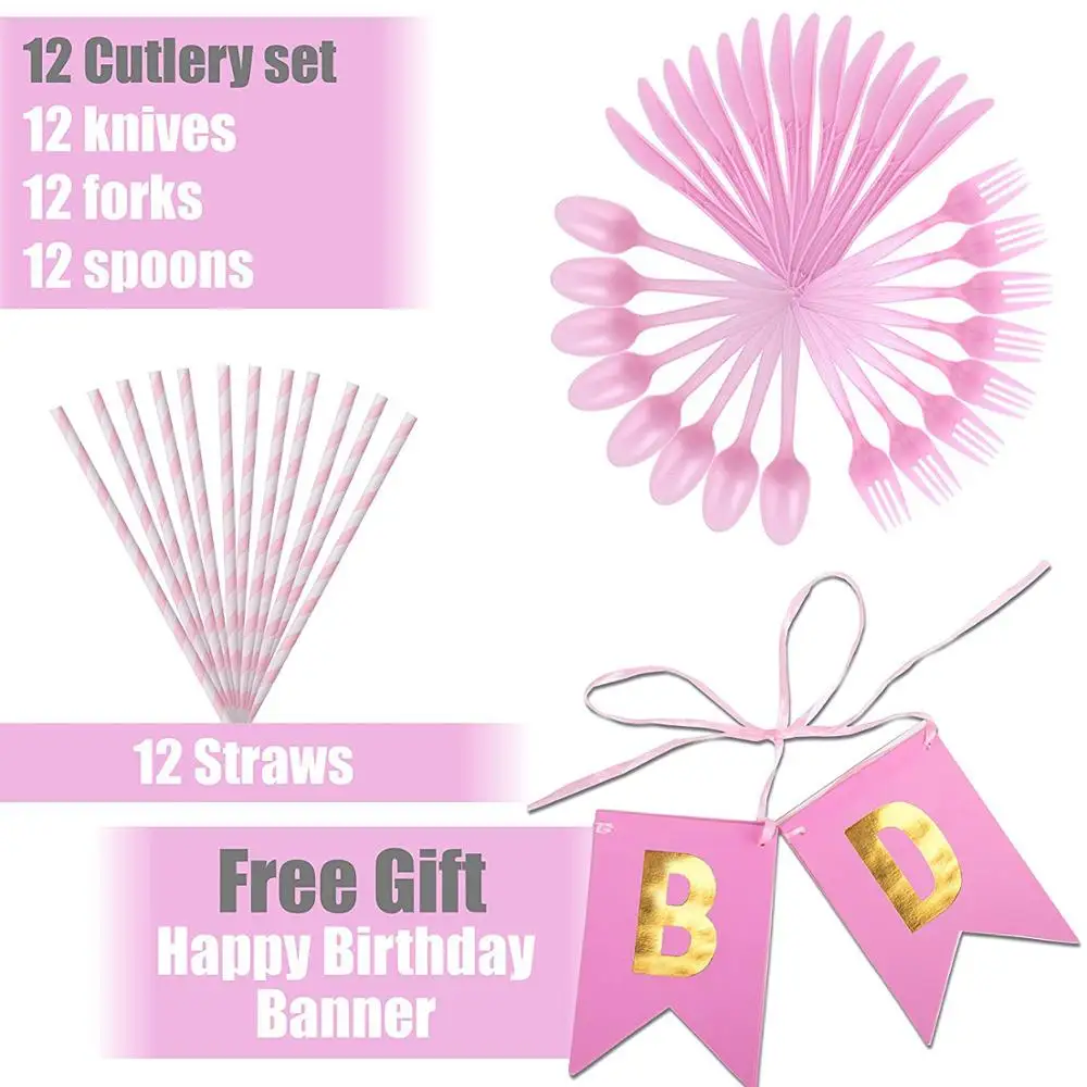 Customized Unicorn Theme Party Supplies 72 Piece Disposable Tableware Set for Girls Birthday Party Decoration