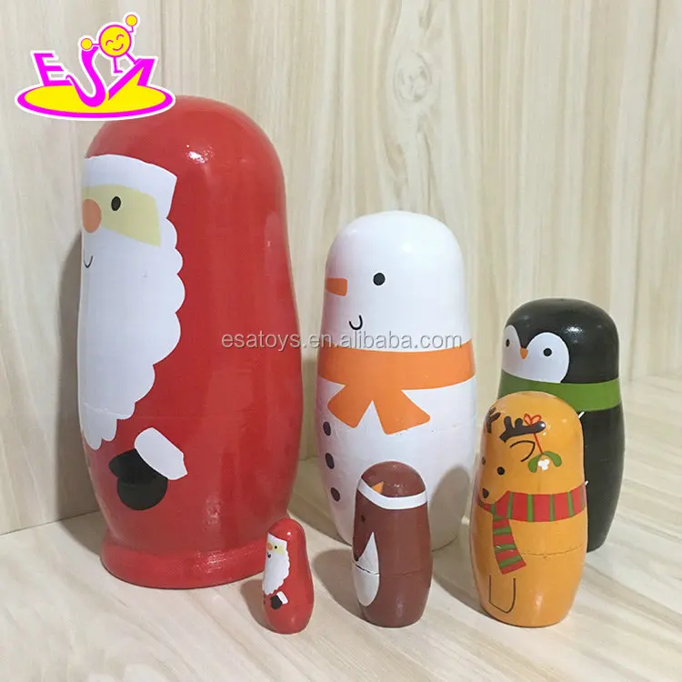 Customize Santa Claus matryoshka wooden christmas nesting dolls for children W06D105