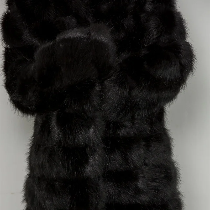 
Warm Winter Hot Sale Long Black Faux Fox Fur Coat 