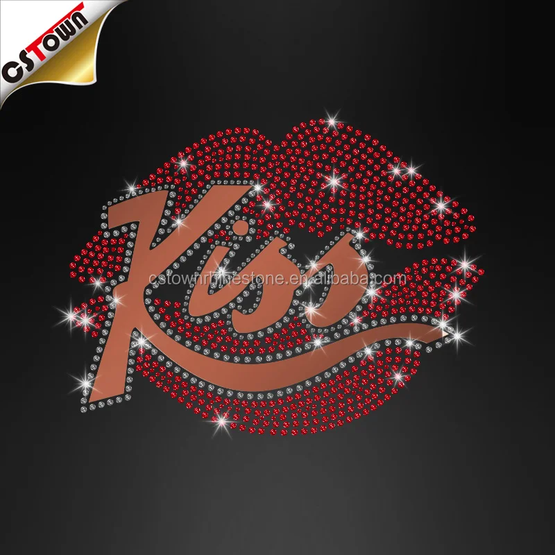 Bling Glitter Iron On Transfer Kiss Me Lady Lip Rhinestone Transfer Motif