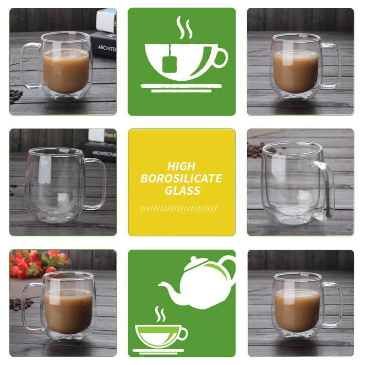 
Unbreakable borosilicate double wall glass coffee cup with handle 