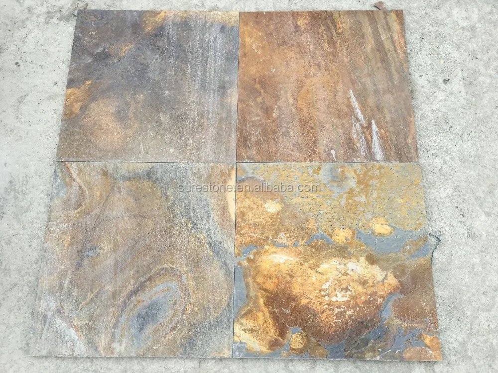 China Jiangxi Rusty slate outdoor wall panel rusty square stone tile natural surface terrace flooring tiles