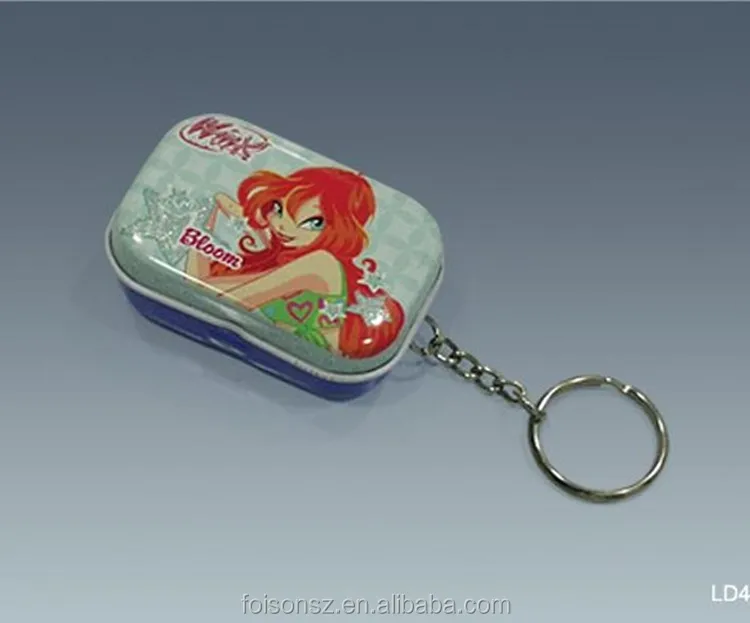 Empty small rectangle metal box with key chain tin box