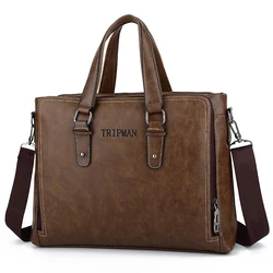 TRIPMAN PU Leather Men Briefcases Office Business Large Capacity Handbag Laptop Crossbody Shoulder Bags For Male