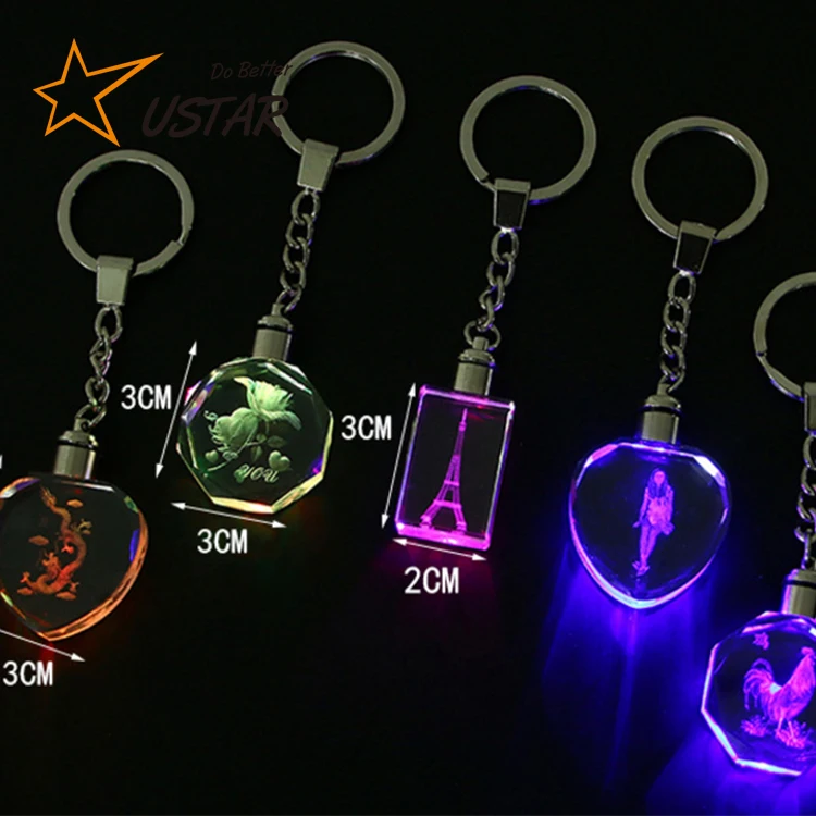 
cheap 3d laser engraving transparent photo keychain led glass flashlight keyring, led acrylic keychain flashlight 