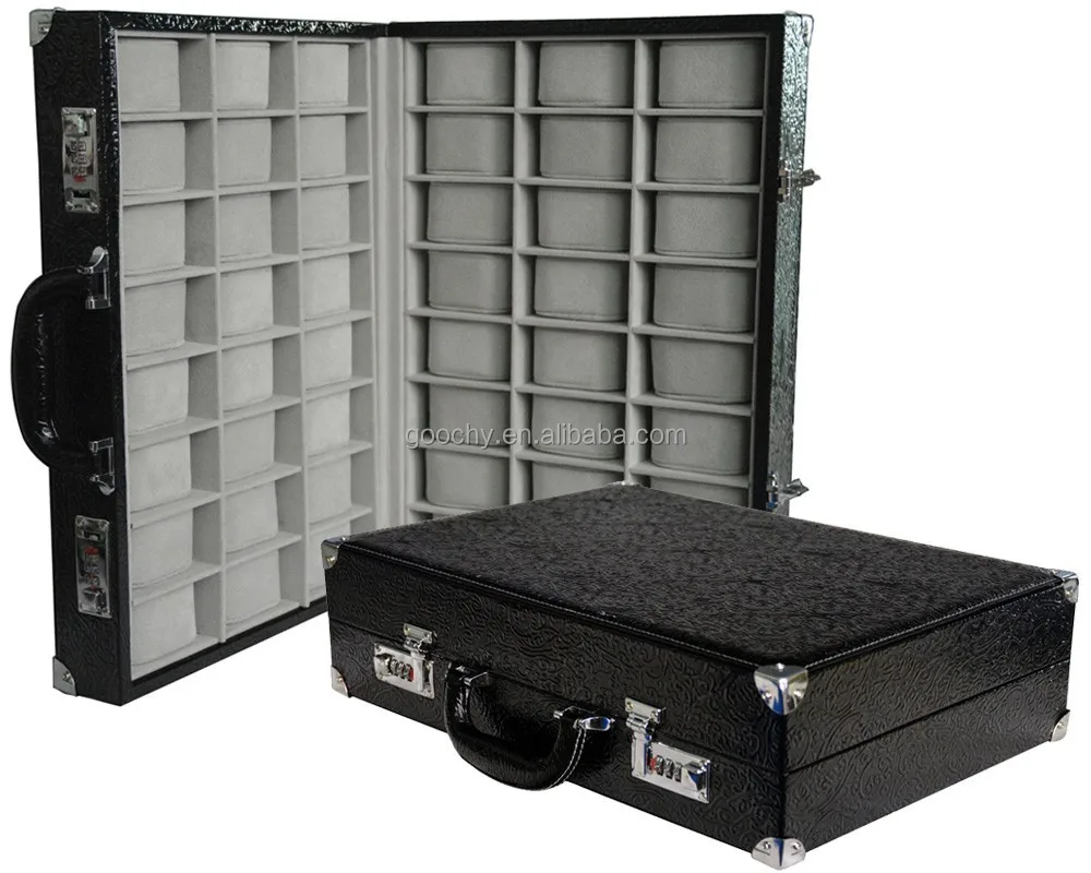 Leather Watch Box for 48 watches business travel carrying case with code lock GC02-ST-48B26