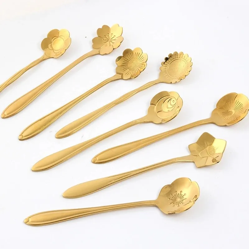 Flower Shape Rose Gold Stainless Steel Coffee Mixing Spoons for Promotion