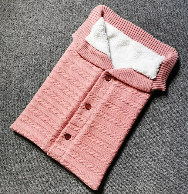 Newborn Infant Toddler Thick Warm Fleece Knitted Crochet Hooded Swaddle Wrap Sleep Sack Sleeping bag