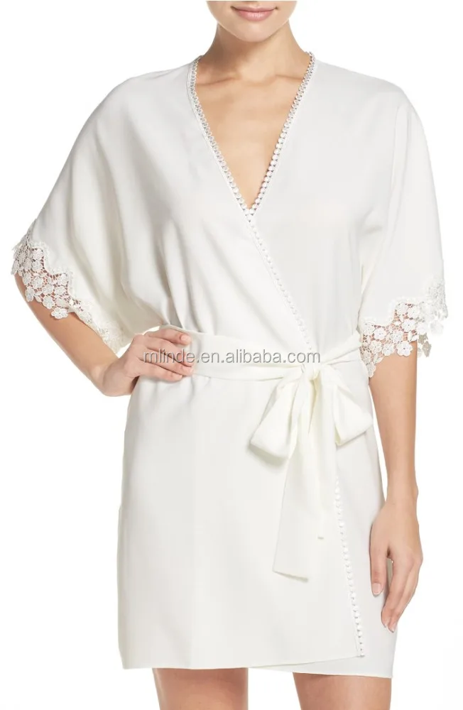 Satin robes women silk 100% polyester Lace Crochet Trim Short Robe Sexy Women