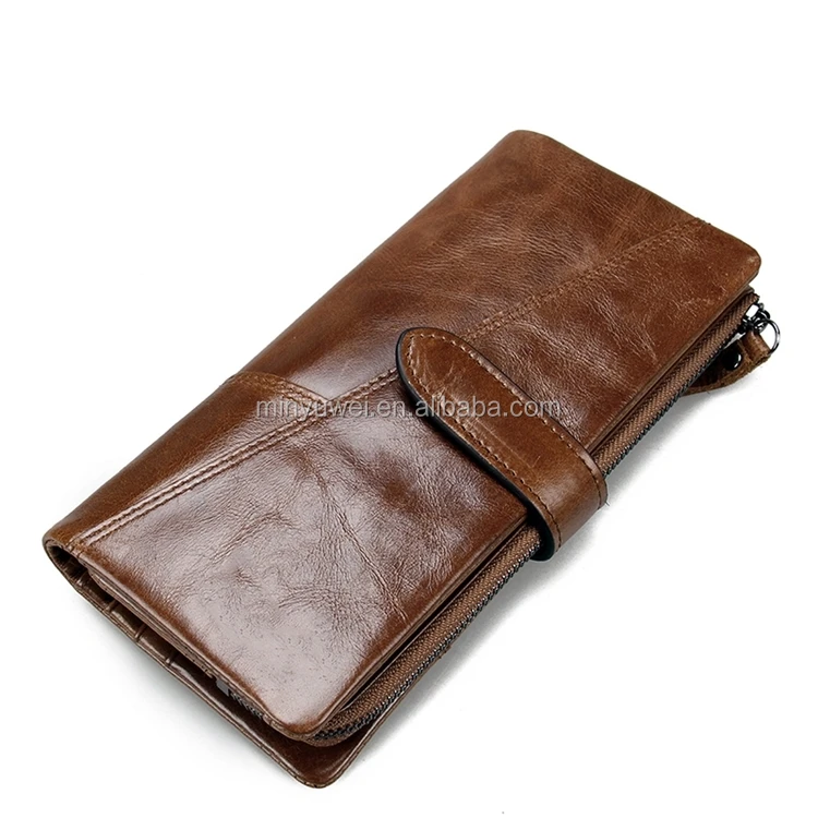 dark brown oil wax leather men security wallet with SD card holder