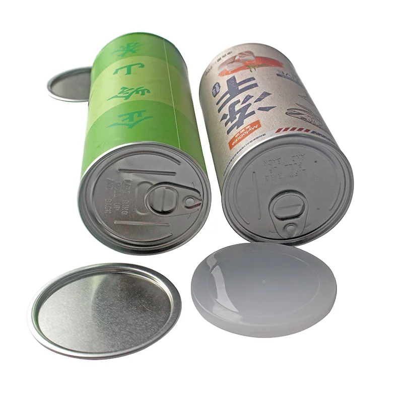 Custom made food grade easy open can lid paper tube packaging plastic lid aluminum film cardboard box for Potato chips