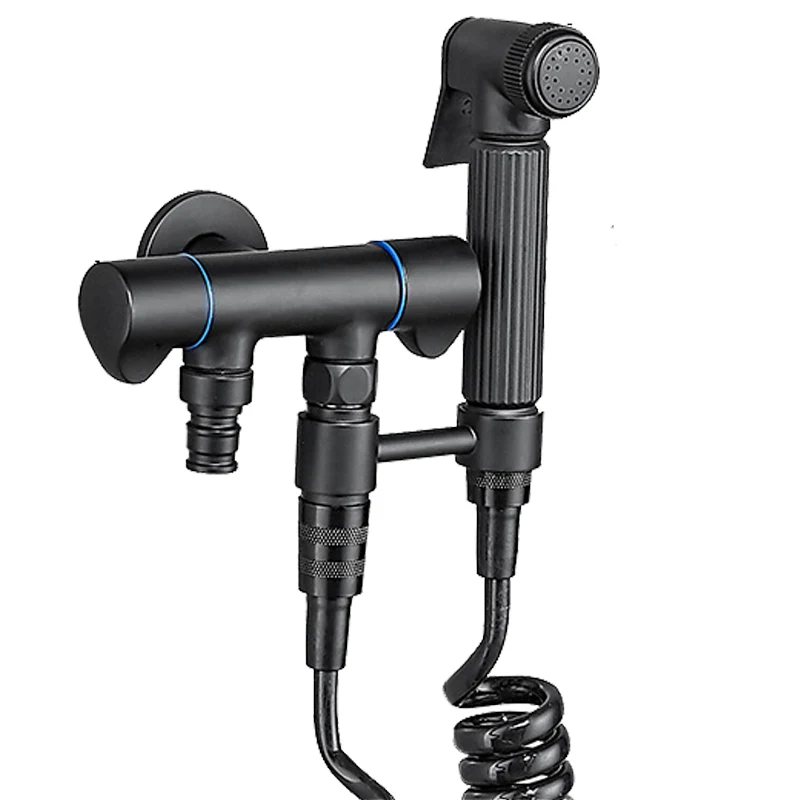 Черный трехпозиционный угловой клапан, сверхзаряженное биде, многофункциональная стиральная машина, один в два крана, набор туалетного пистолета-распылителя