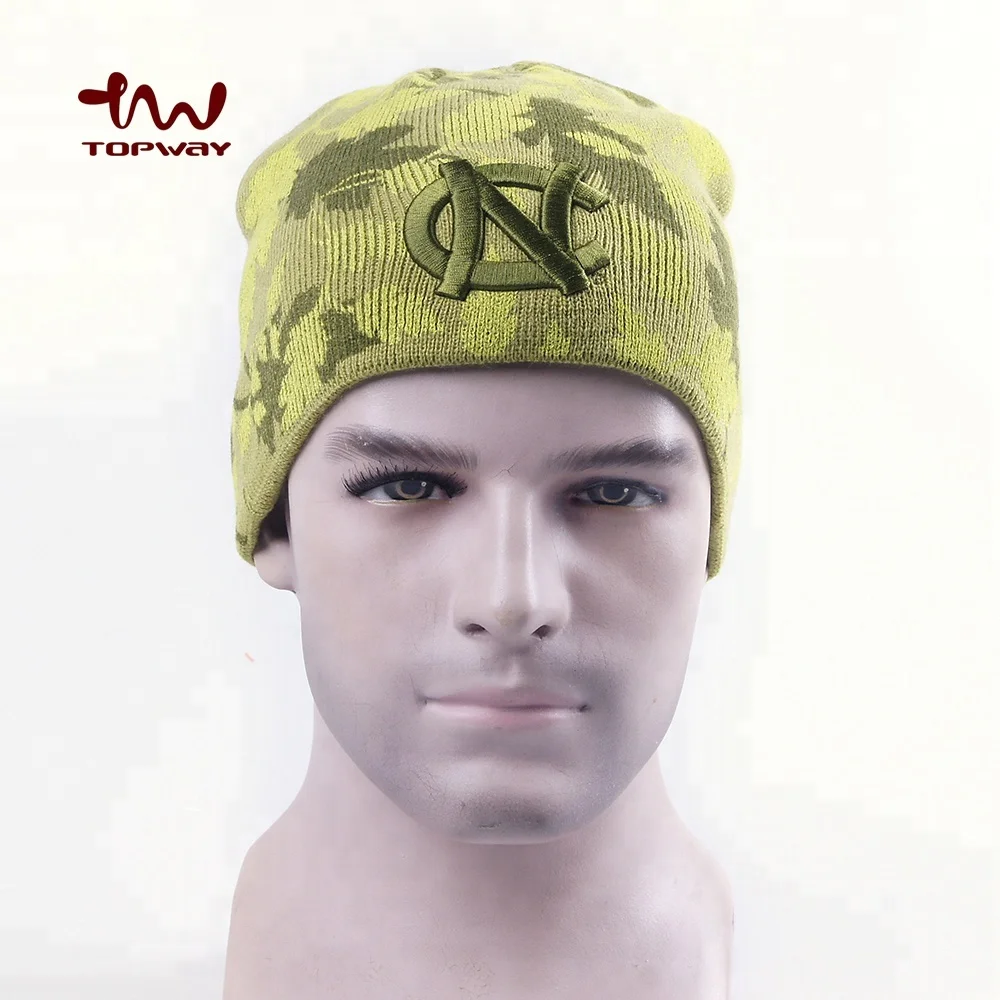 Wholesale Custom Tuque Men Winter Beanies Knitted Hats Manufacturers With Silk Printing Leaves Pattern
