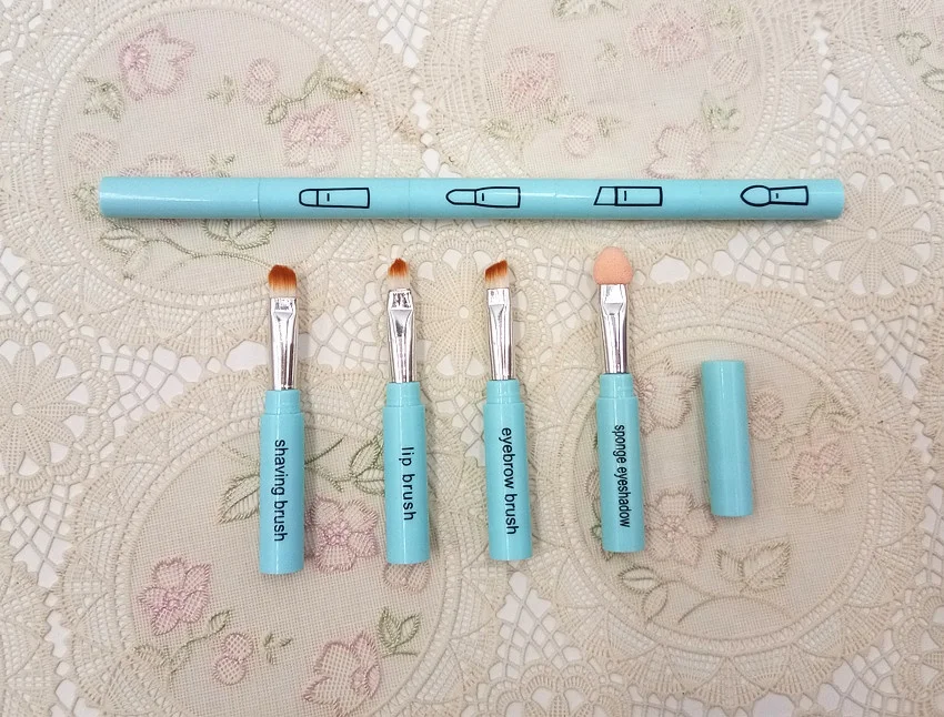 Portable Retractable Extension-type Cosmetic Brush Kit Pink 4 in 1 Makeup Brushes