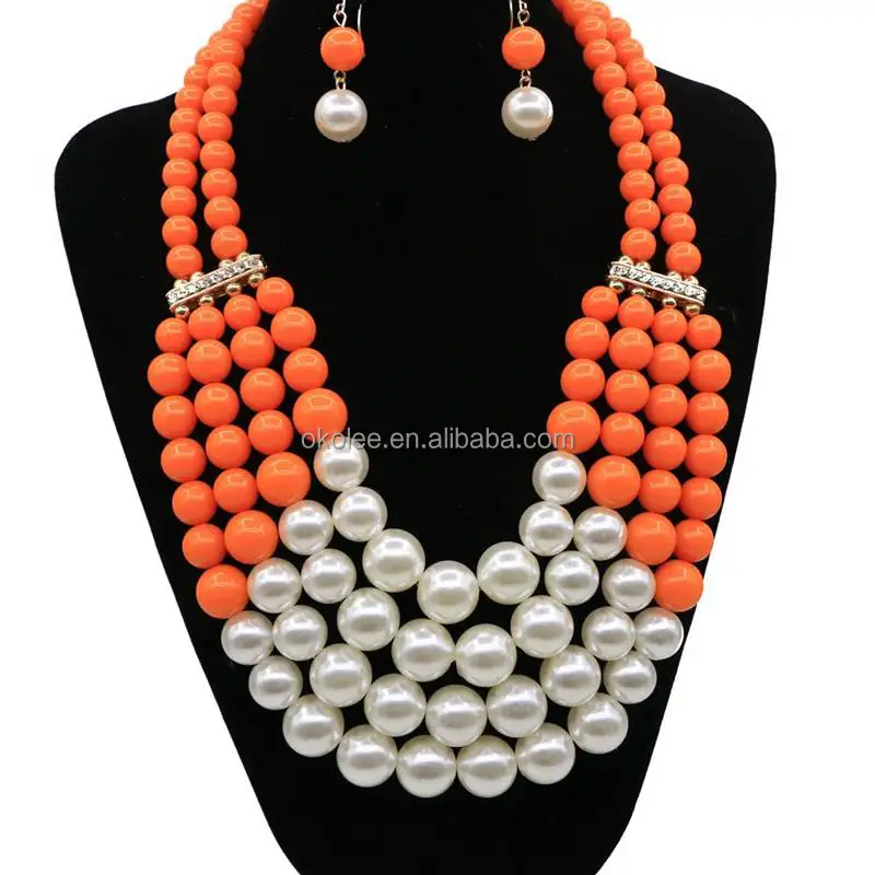 KC406 Nigerian Beaded&Pearl Jewelry Set High Quality Coral Beads Woven Jewelry Set For Wedding Party