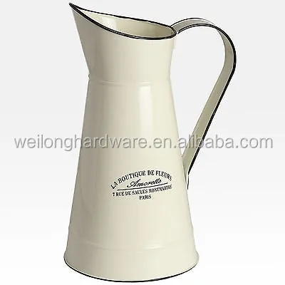 Cream Enamel Metal Jug Large Flower Pitcher Vase