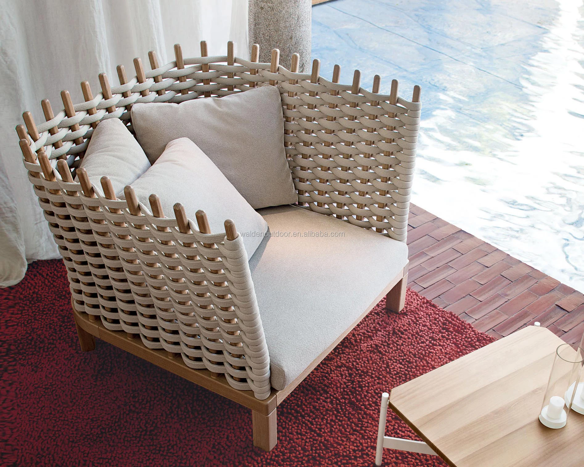 2019 Walden high quality wood rope weaving sofa lounge outdoor furniture