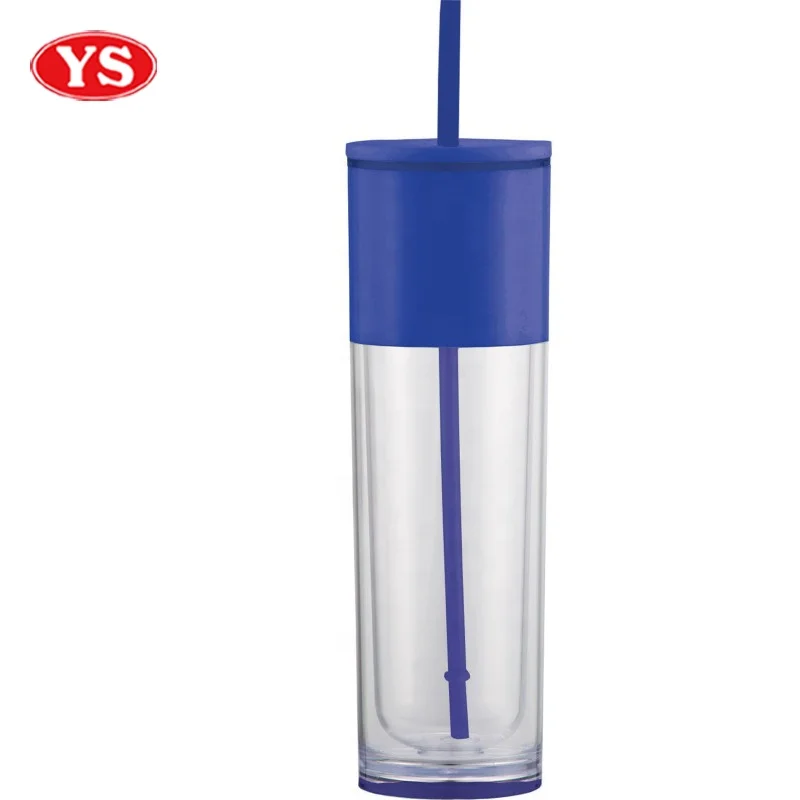 Double Walled 16oz. Plastic Coffee Skinny Tumbler with Straw