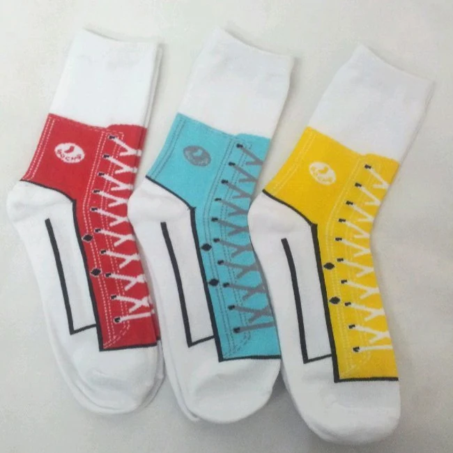 Make Your Own Design Women Cotton Shoes Sneaker Socks, Novelty Socks Shoe Lace Style Ladies Sneaker Socks