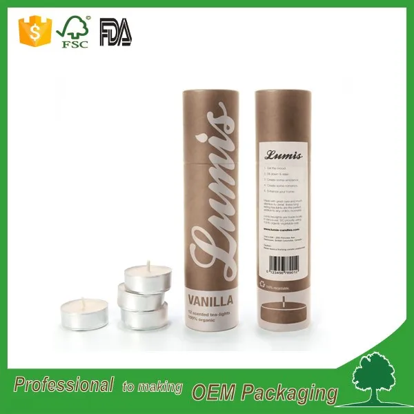 Wholesale recycled cylinder candle kraft box packaging luxury design with printed paper wrapped