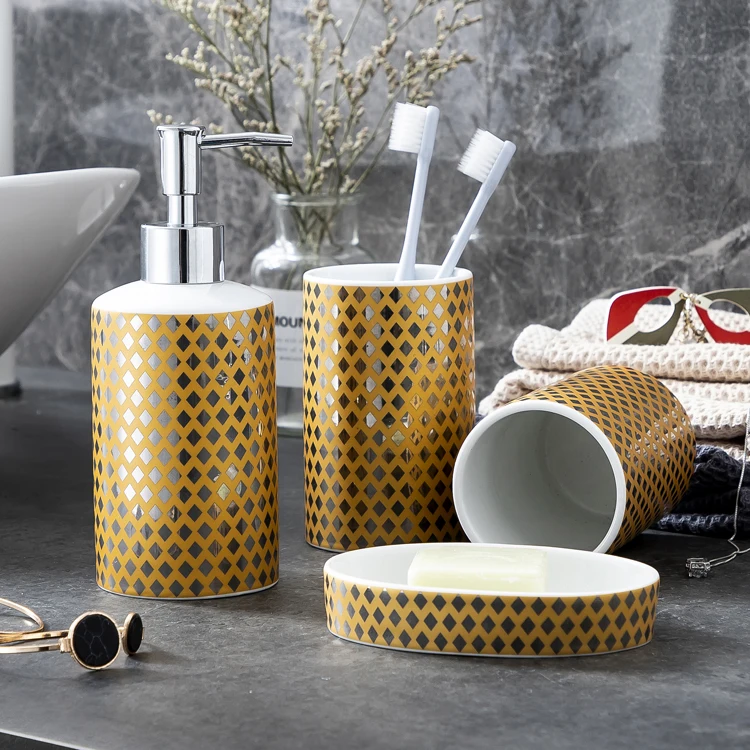 Wholesale 4pcs gold porcelain ceramic bathroom accessories